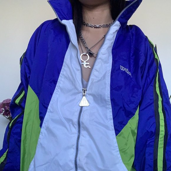 Vintage Wilson Green, Blue + White Colorblock Wind - Picture 2 of 5